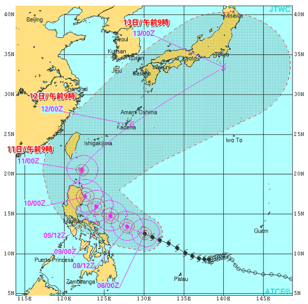 台風6号(2015)･米軍の最新進路予報情報解説_2015-05-08_1200